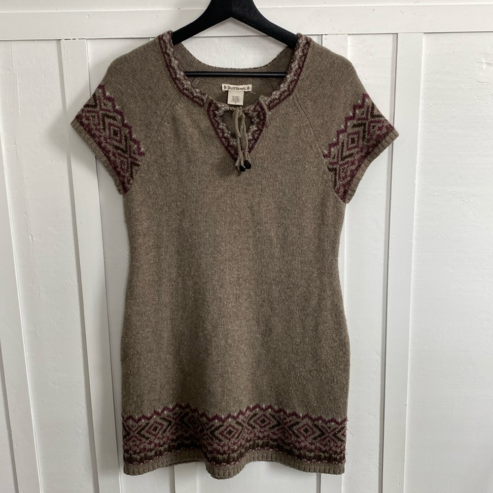 Ruff Hew Wool Sweater Dress Beige Brown Purple Boho Style Women’s Size Medium